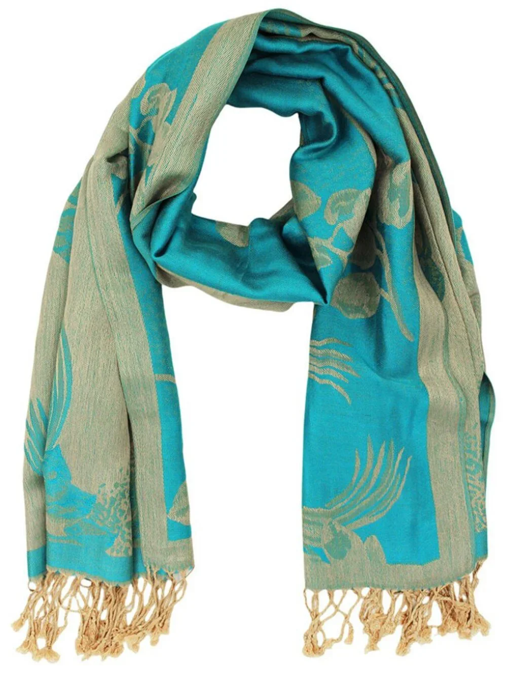 2PC Reversible Rose Floral Pashmina Scarf Shawl Wrap Set Lavender & Turquoise